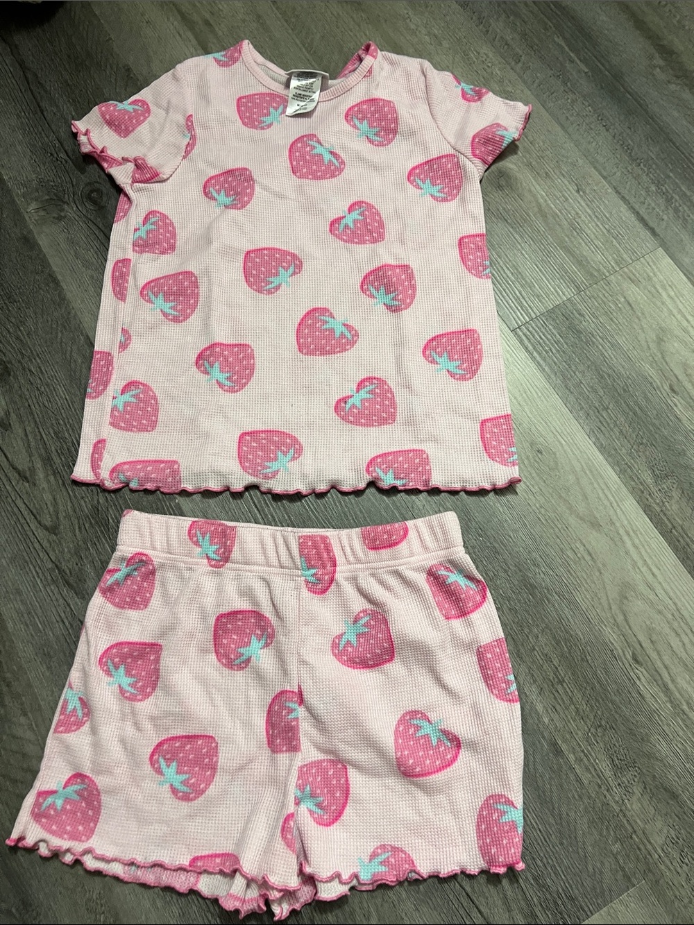 Girls Pink Strawberry Print Short Pajama Set - Cute Summer Sleepwear